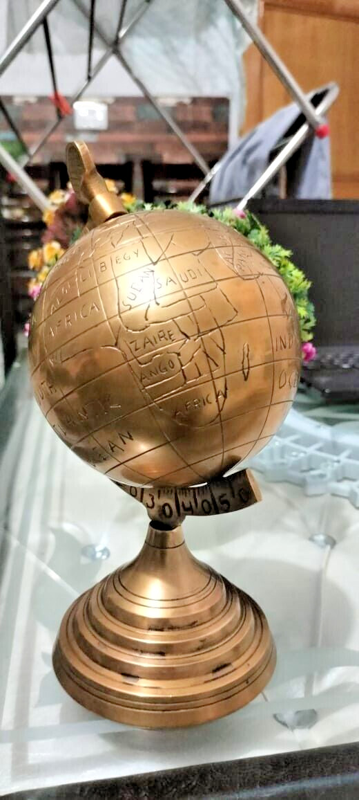 Antique 5" Brass World Map Sphere Full Brass Globe Table Top Home Decor GIFT