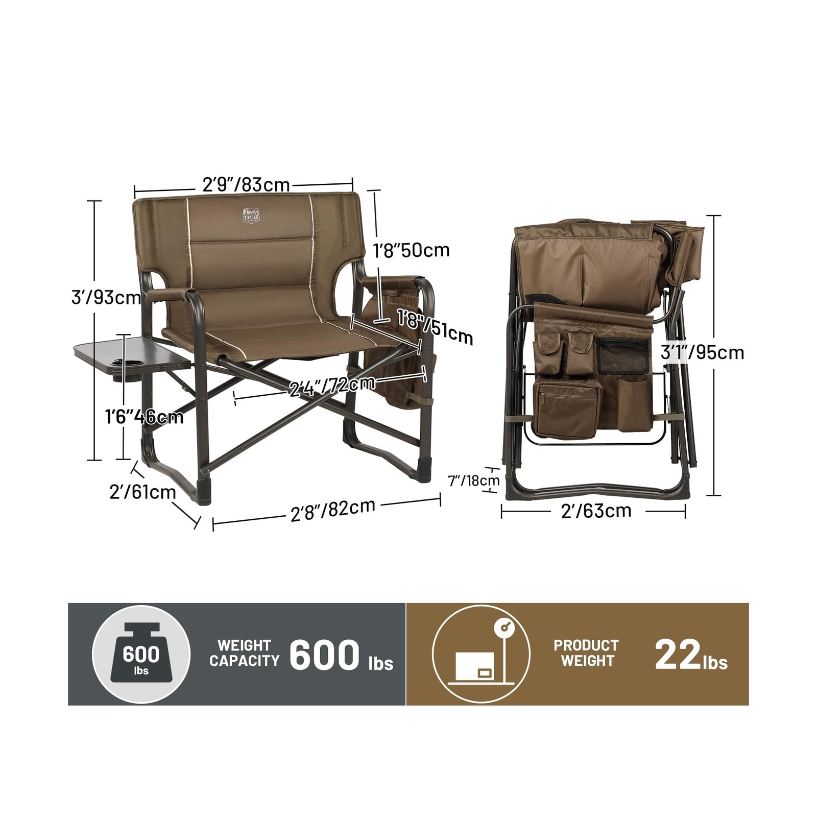 TIMBER RIDGE XXL Upgraded Oversized Directors Chairs with Foldable Side Table...