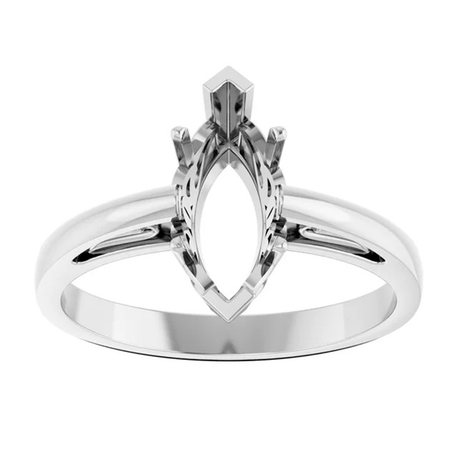 Ring Mounting Marquise Cut Sterling Silver Solitaire Scroll V End Prong Designed