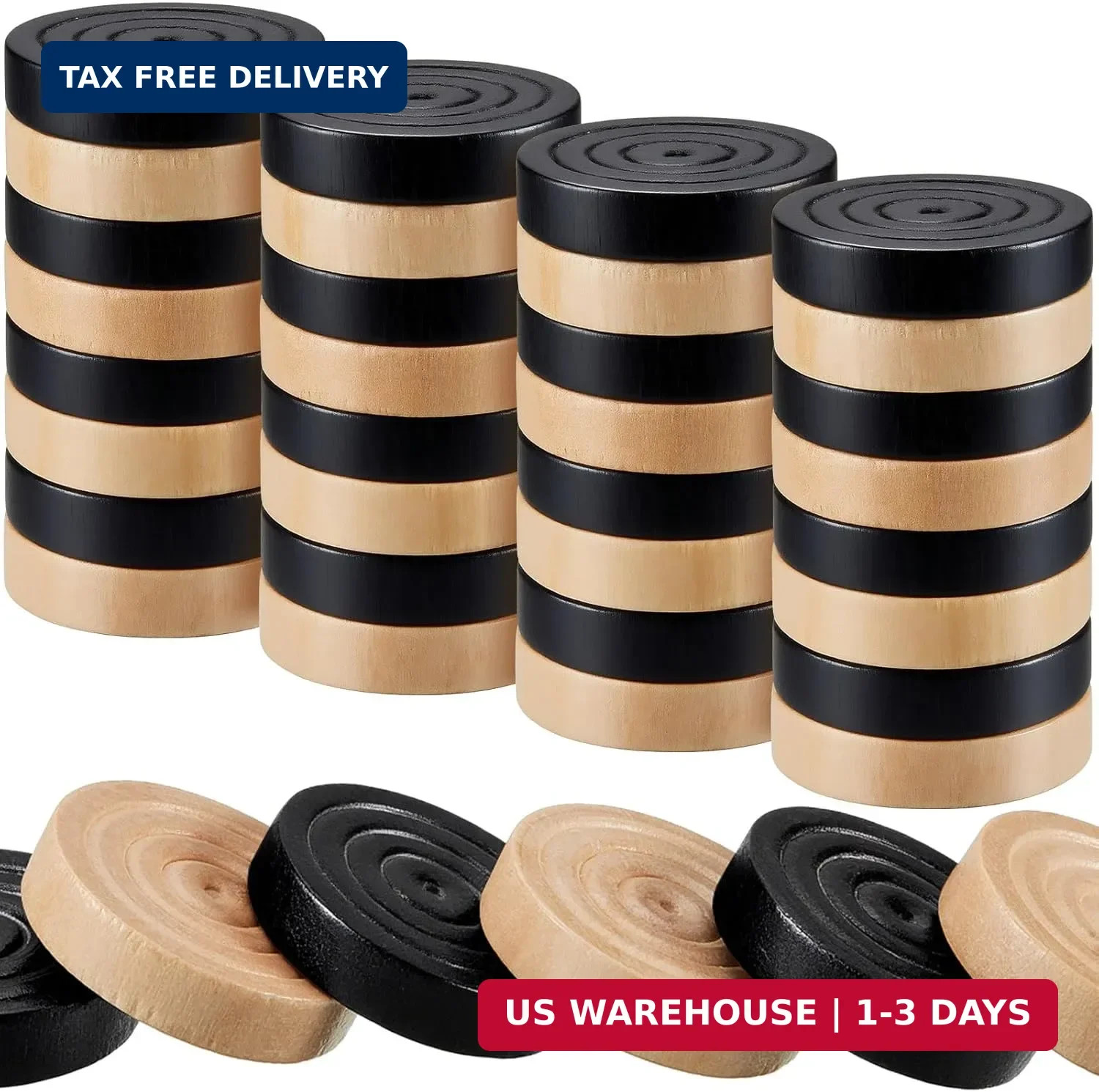 48 Pcs Wooden Checkers Pieces 1.06 in Checker Pieces,Black, Natural | with Draws
