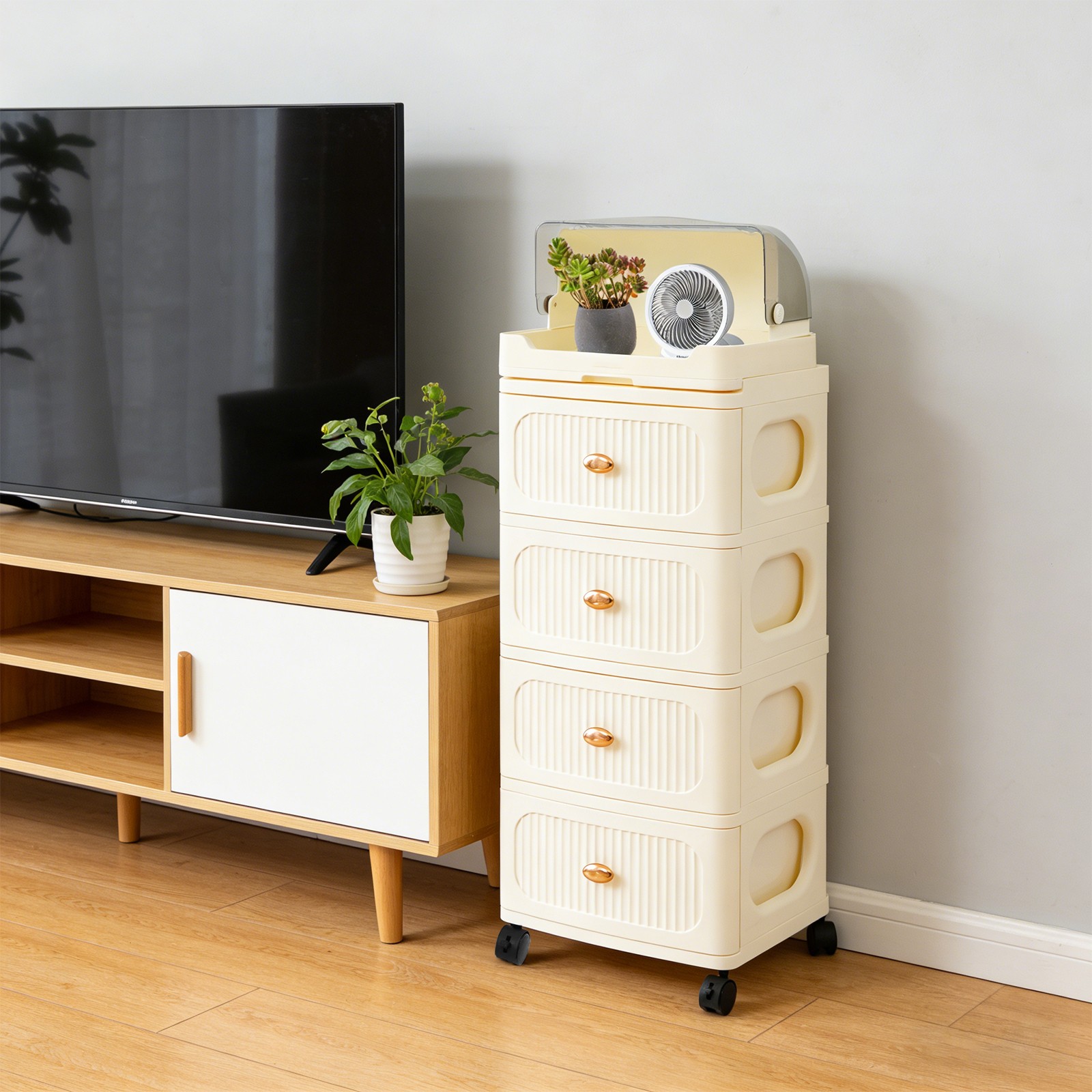 4-Tier Storage Rack Rolling Storage Cabinet w/4 Drawers Mobile Storage Organizer
