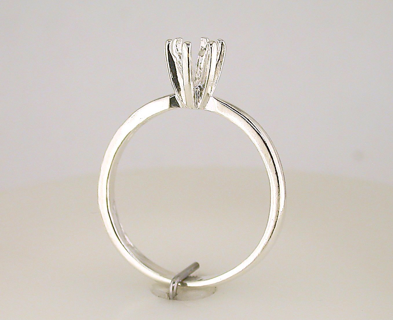 Round Six Prong Deep Vee Solitaire Ring Setting Sterling Silver