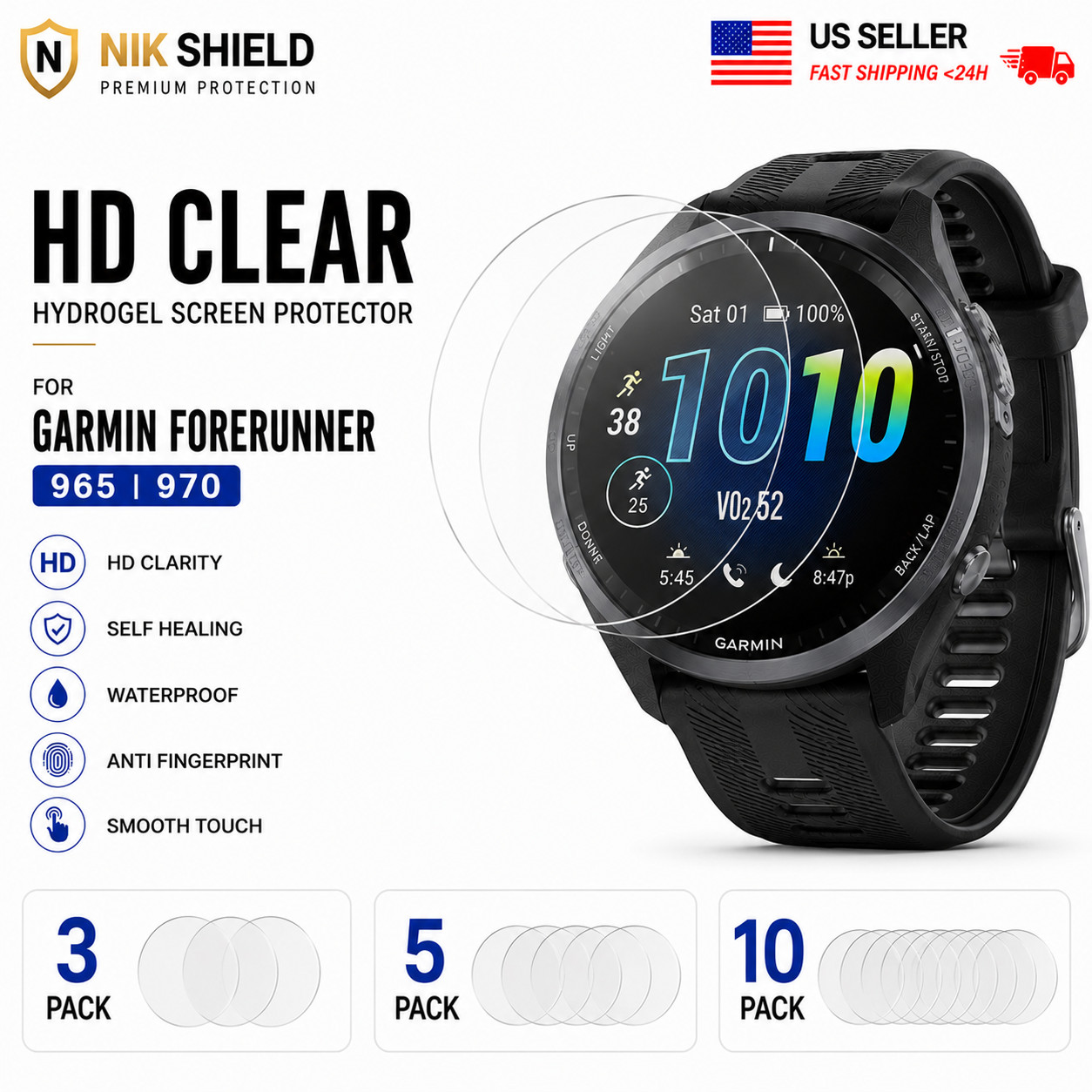 1 3 5 Pack Garmin Forerunner 965 Screen Protector Hydrogel Waterproof