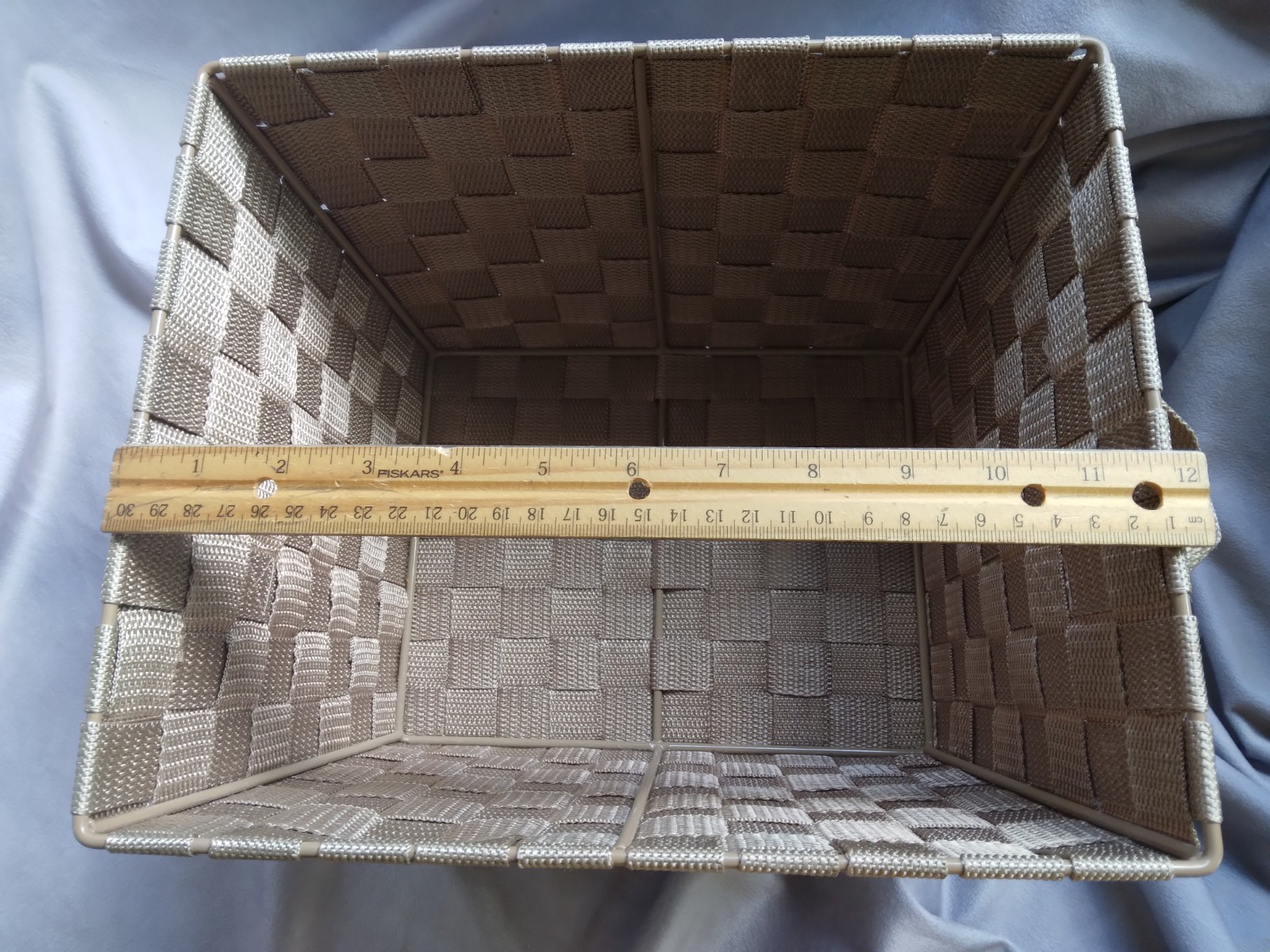 Woven Polyester? Cloth Basket, Size Approx 11.5" long X 9.5" wide X 7.5" deep