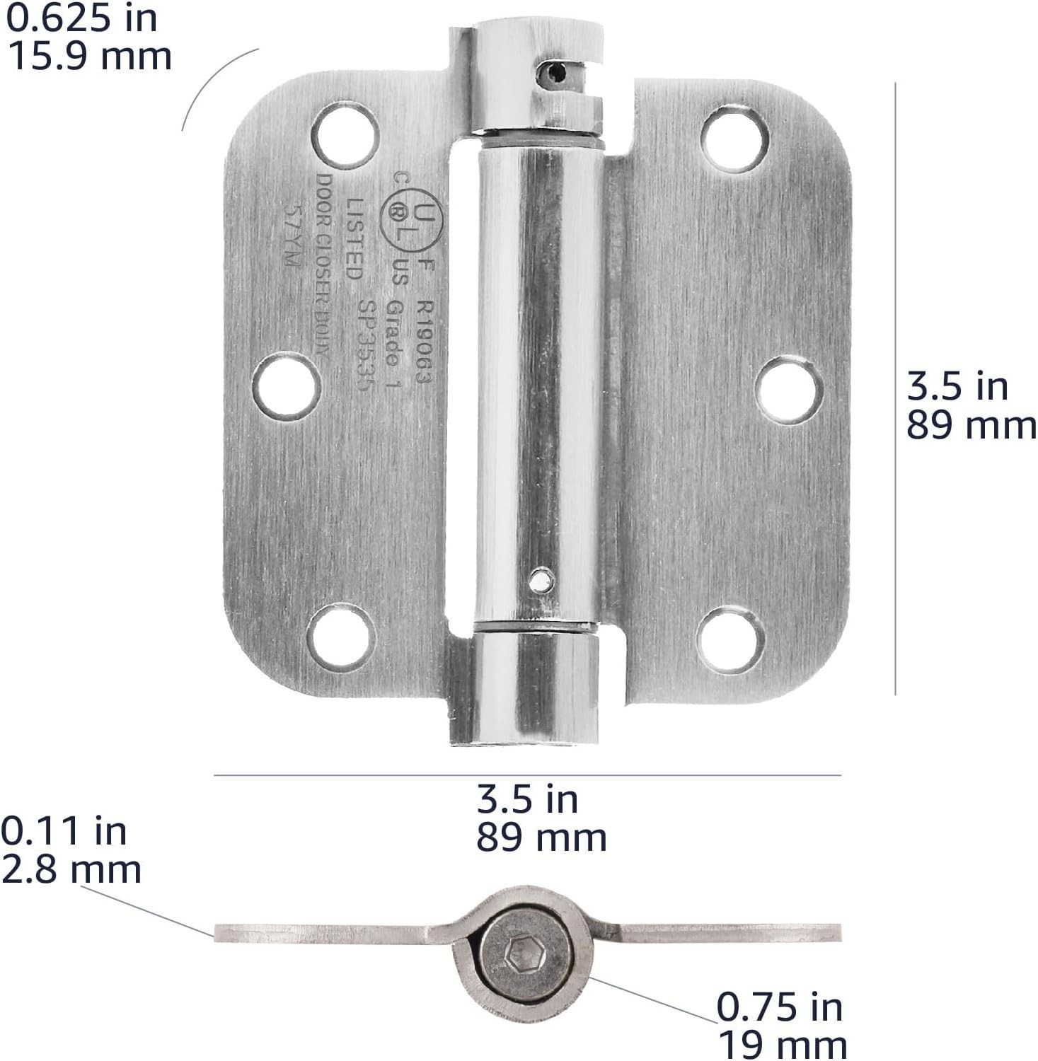 Amazon Basics Self-Closing Door Hinge, 3.5 "x 3.5 ', 1 Piece, Satin Nickel