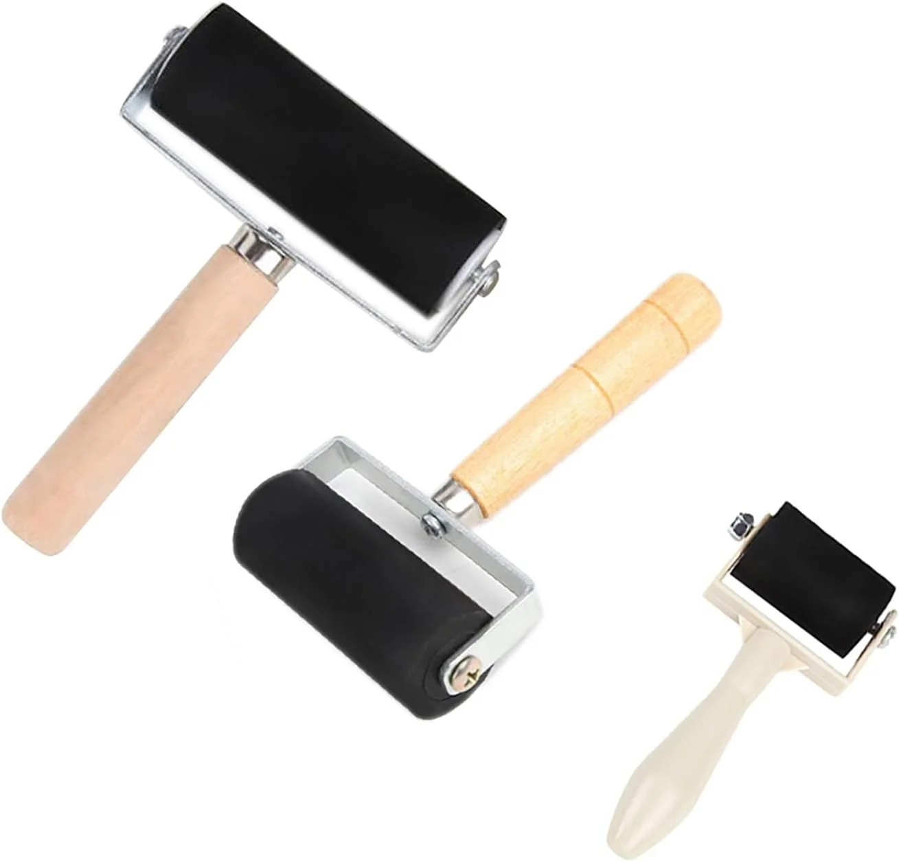 3pk Rubber Roller Brayer Rollers 1.4/2.4/4 Inch Art Craft Roller for Printmaking