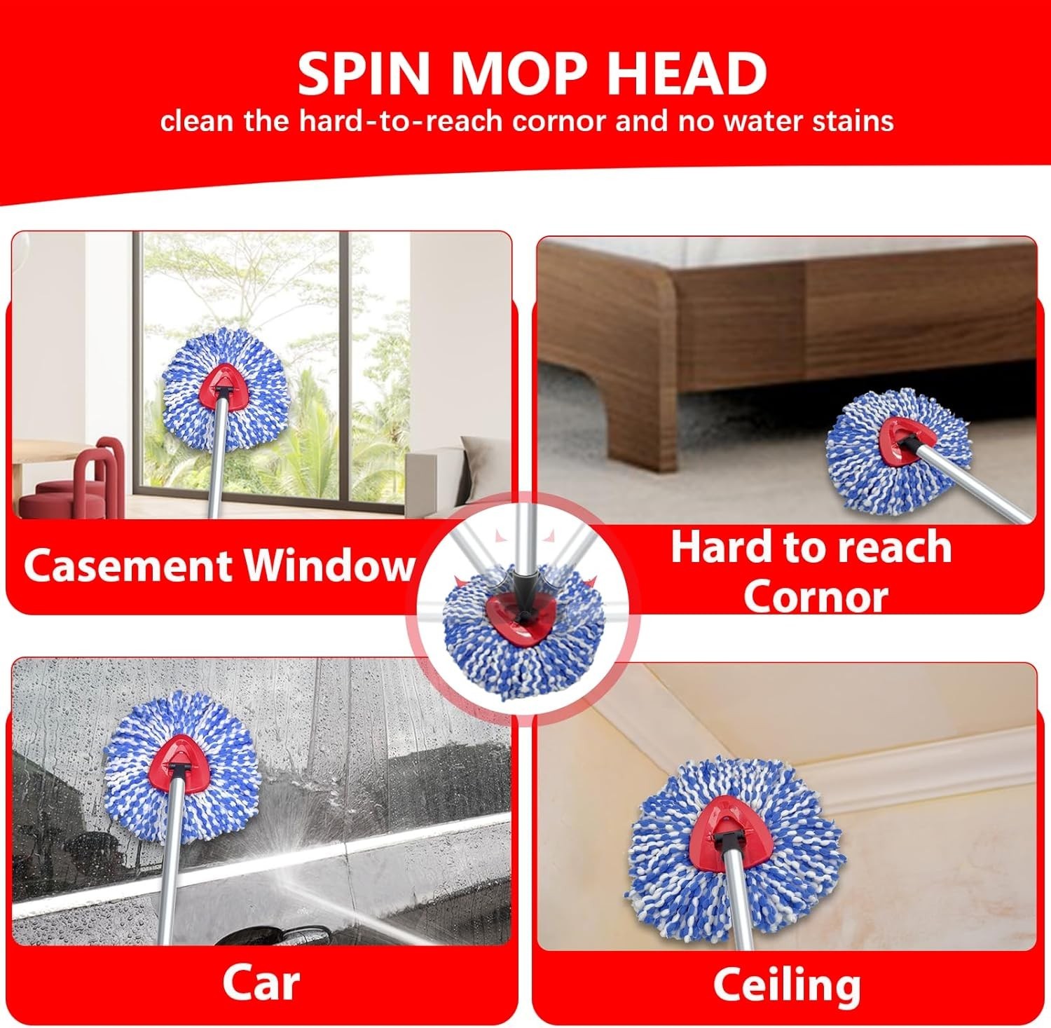 4 Pack Spin Mop Replacement Heads Compatible with O Cedar RinseClean 2 Tank Syst