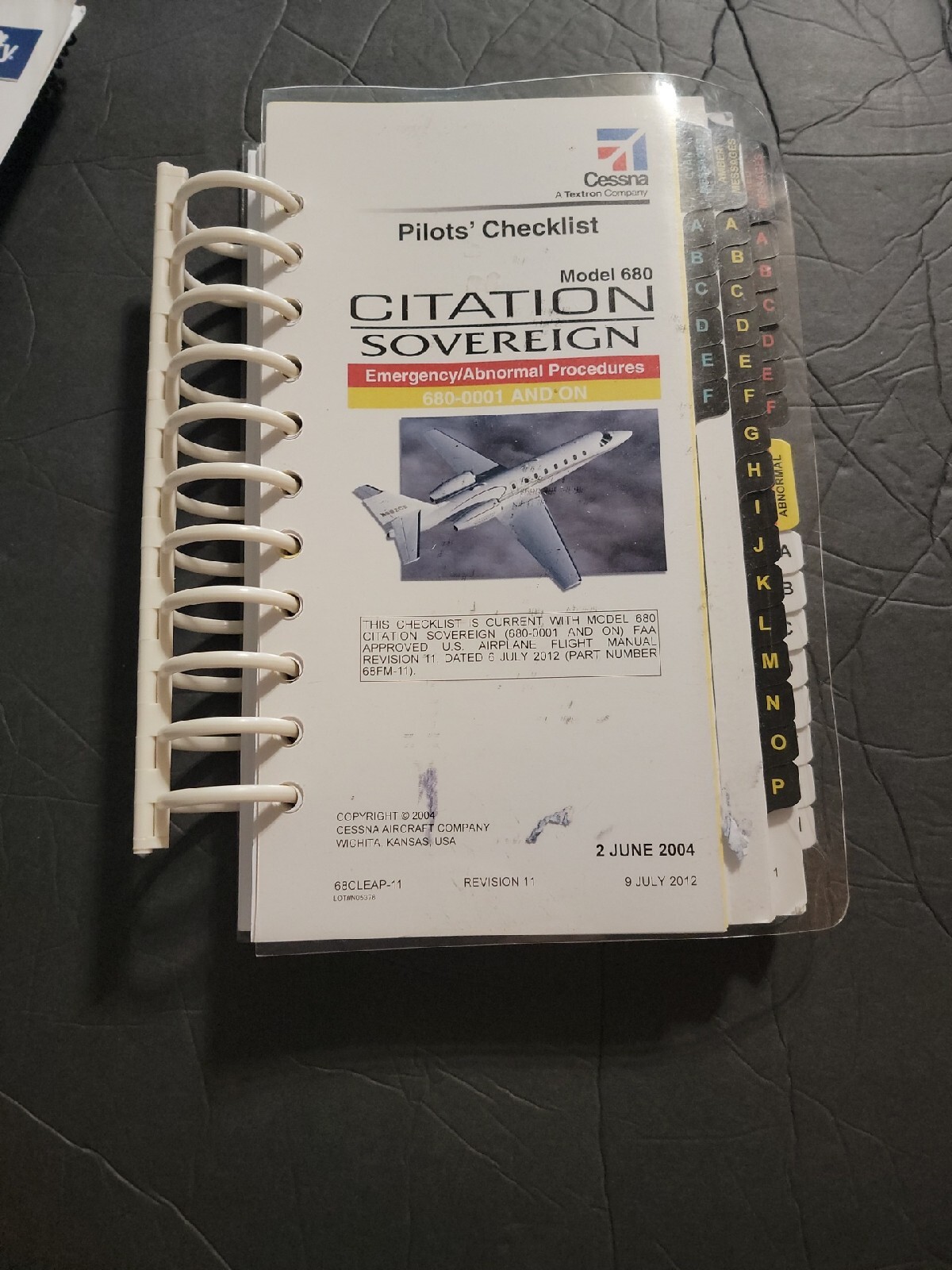 Cessna Citation Sovereign 680 Pilot's Emergency/Abnormal Procedures Checklist...
