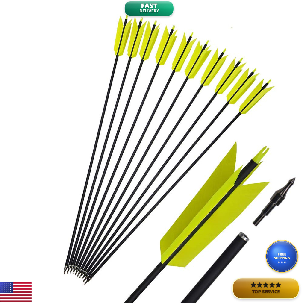 Ameyxgs 6/12 Pcs 30 Inch Archery Carbon Arrows Target Practice Spine 500 Flu