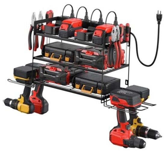 Garage Tools Storage with Charging Station. Power Tool Battery Small 3 Layer
