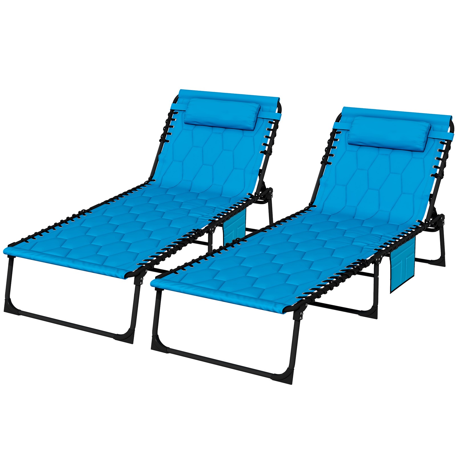 Outsunny Folding Chaise Lounge Set, Padded Reclining Tanning Chairs, Blue