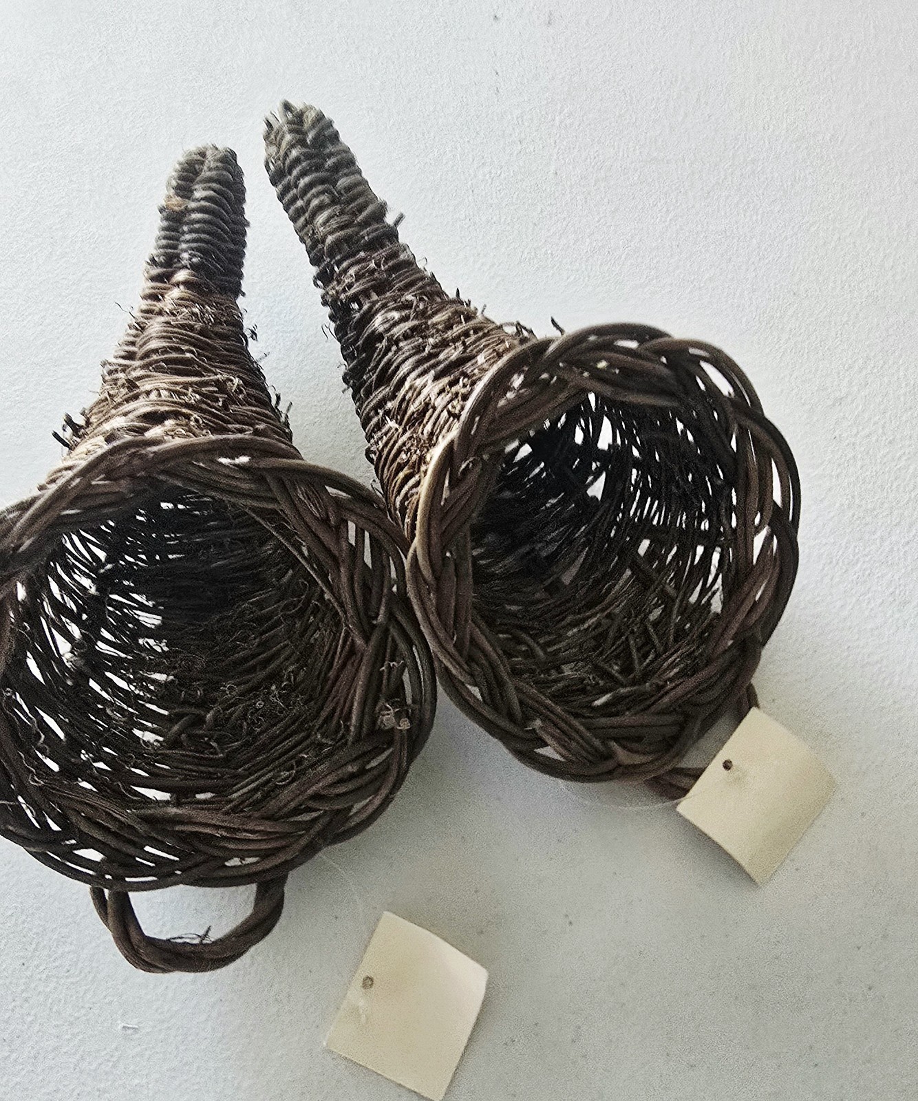 2 Cornucopia Horn of Plenty Rustic Woven Vine Basket Fall Thanksgiving 8" Long