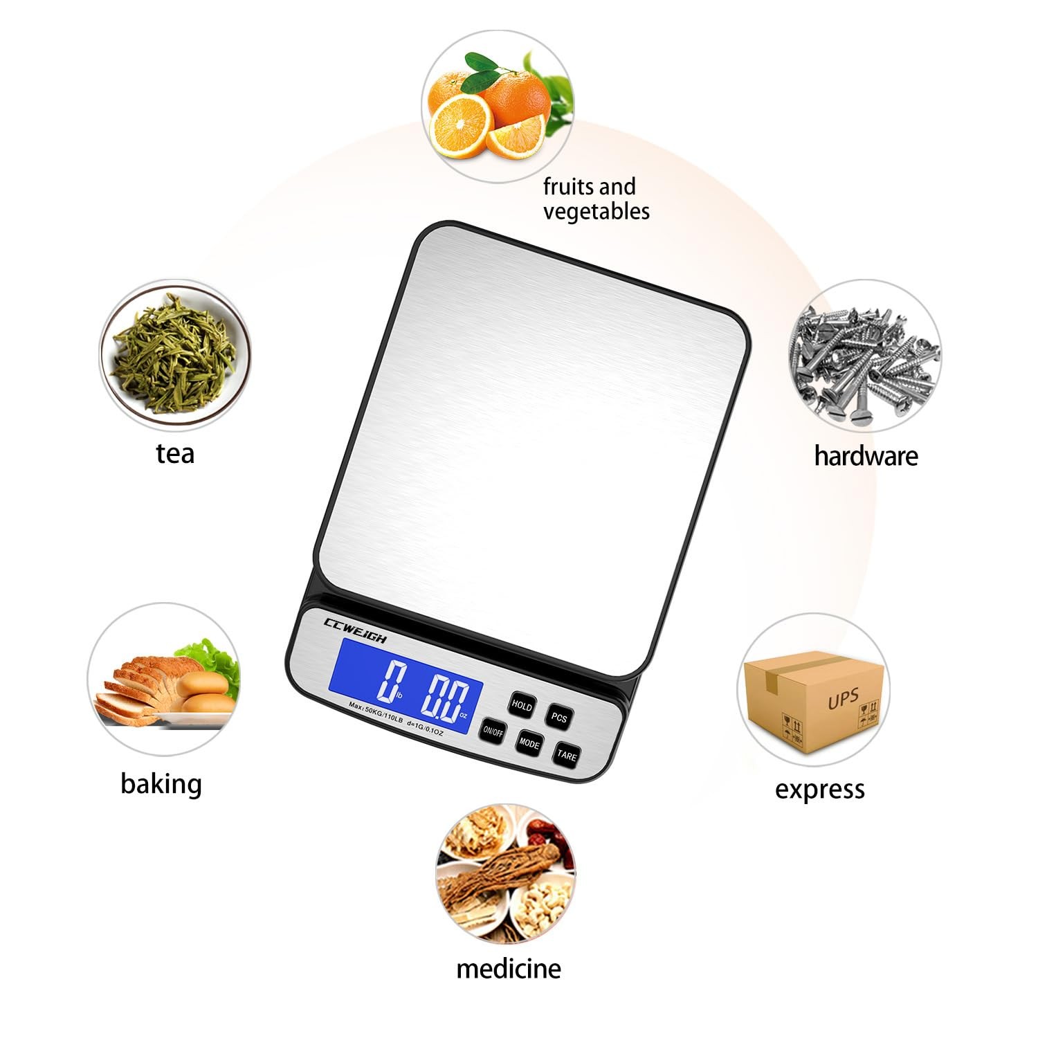 Digital Shipping Scale 110 lbs x 1g with Hold and Counting Function Mail Scal...
