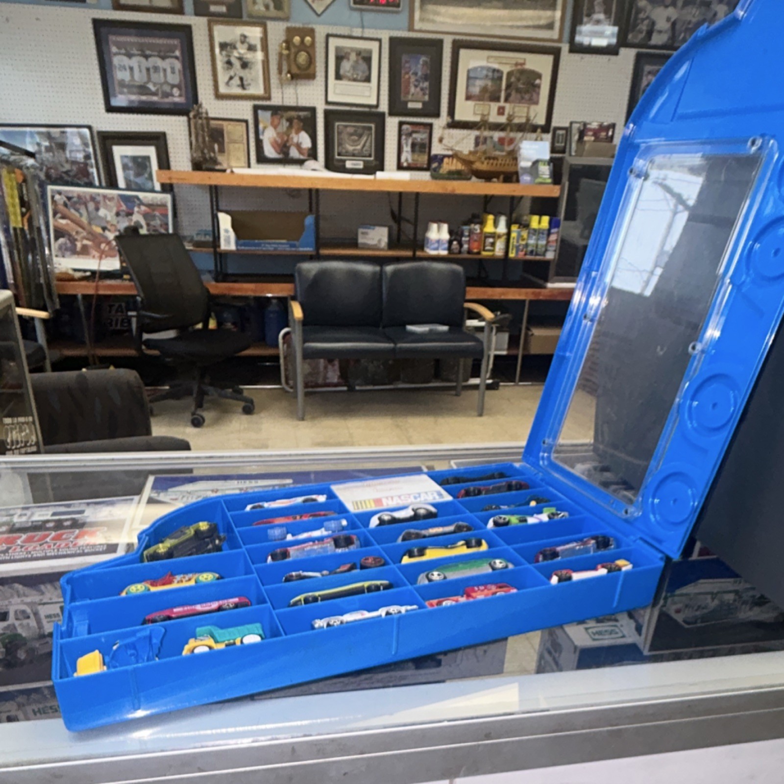 NASCAR Blue Truck-Shaped Plastic Diecast Car Display Case