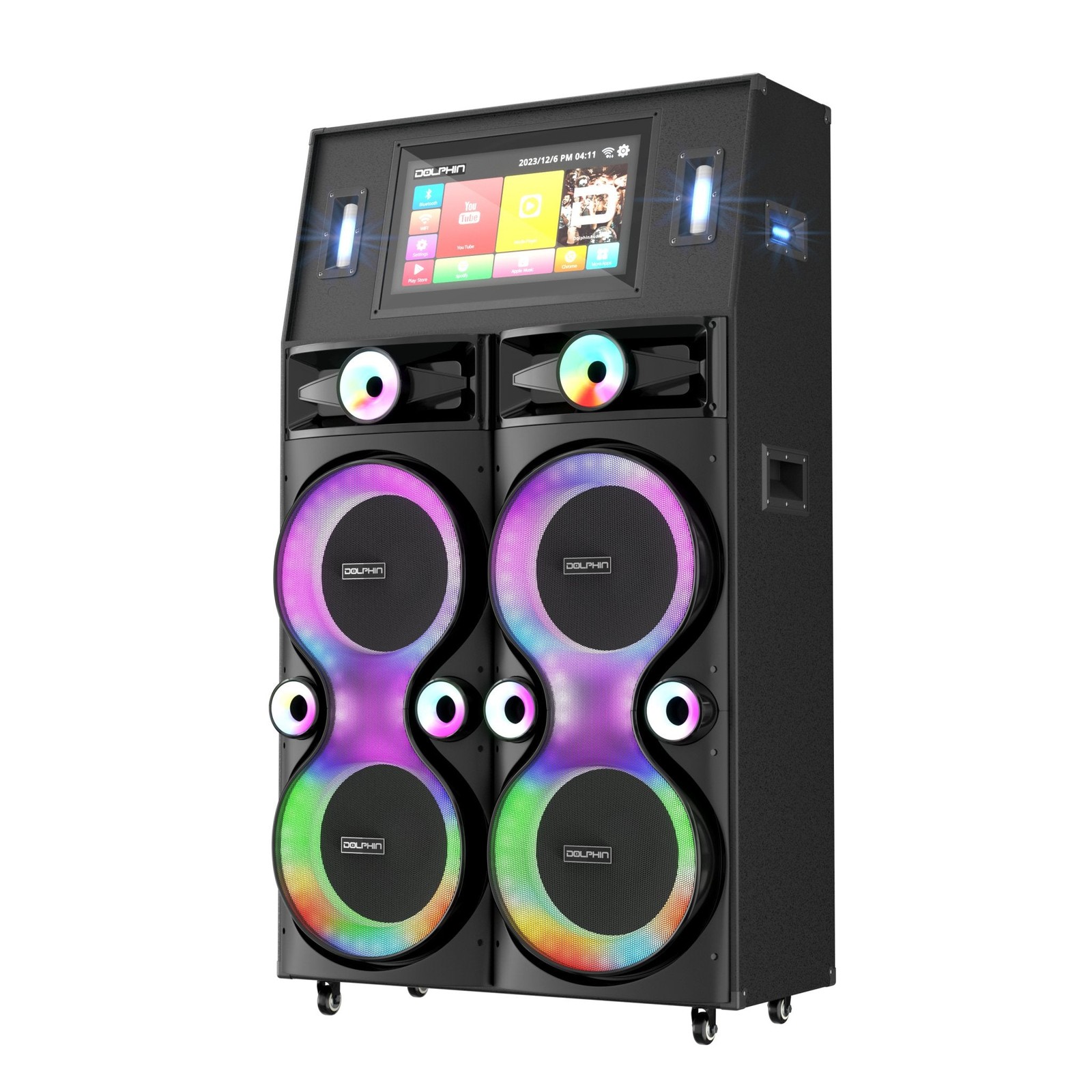 Dolphin XL-4120 4x12" Bluetooth Karaoke Speaker w/ Touchscreen, Mic, Lights