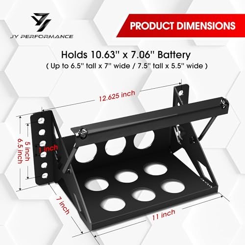 Metal Battery Tray Box, Universal Metal Steel Bolt-in Battery Mounting Black