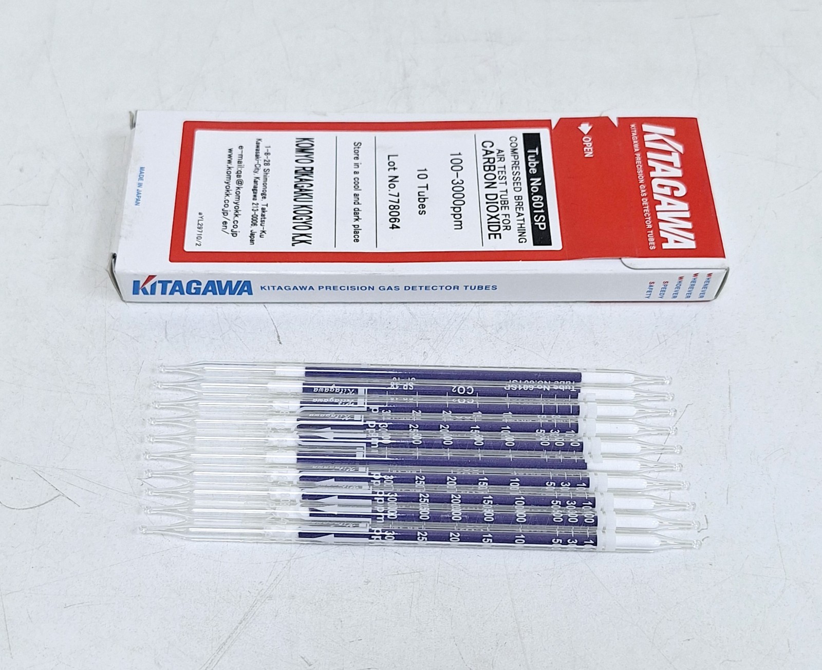 Kitagawa Komyo 601SP / SP-18 / 100-3000ppm Carbon Dioxide Tubes (Box of 10 pcs)