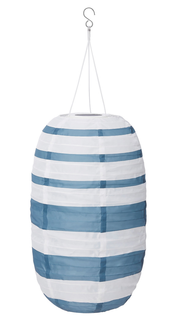 IKEA SOLVINDEN LED Solar-Powered Pendant Lamp Outdoor Oval/Blue Stripe 19" 43 cm