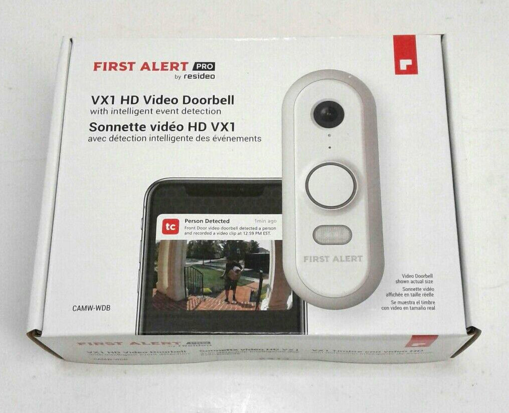 Resideo CAMW-WDB First Alert Pro VX1 HD Video Doorbell 5MP Camera White/Gray