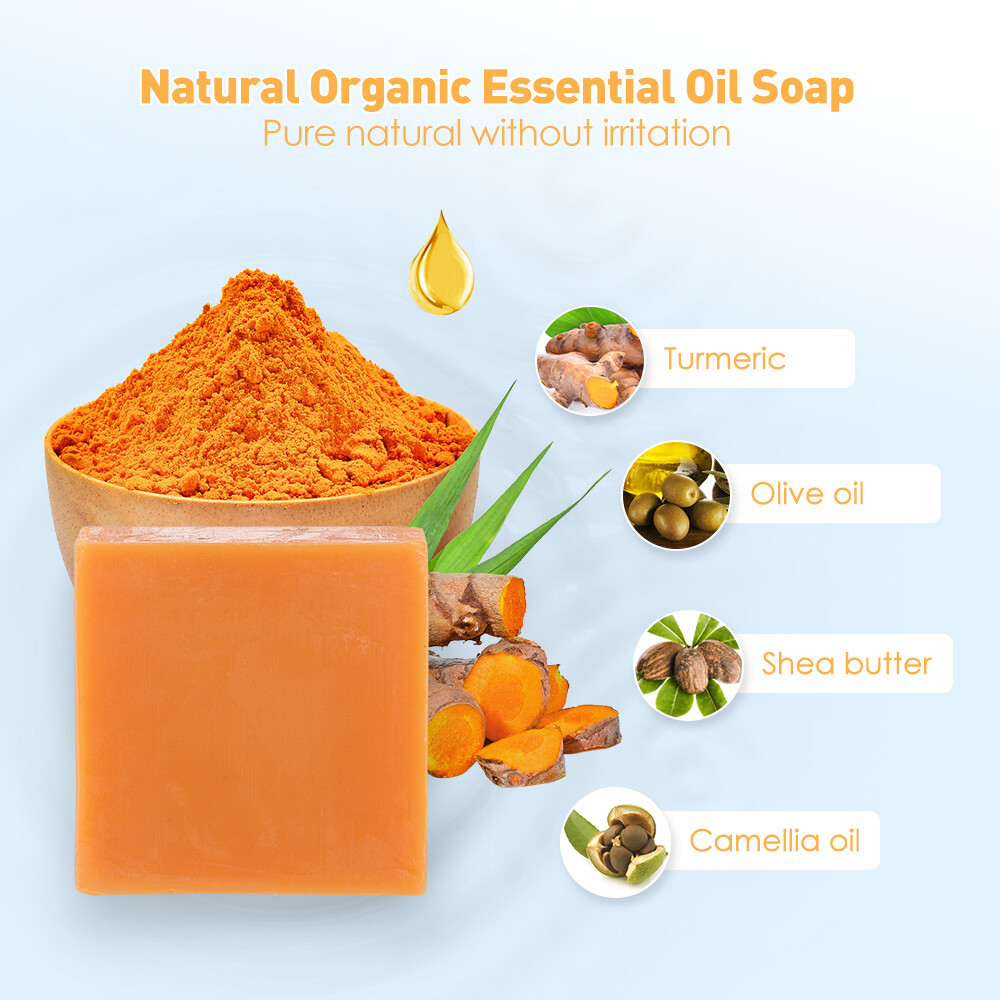 2Pc Turmeric Soap for Face&Body,Skin Brightening Anti-Acne Dark Spots Lightening