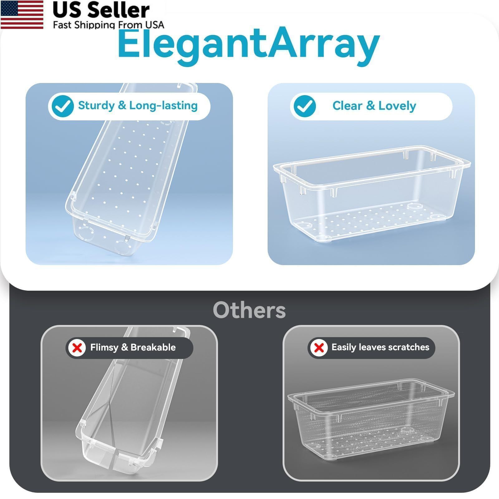 ElegantArray 12 PCS Drawer Organizer Set, 4 Sizes Tool Storage 12 Pcs, Milky