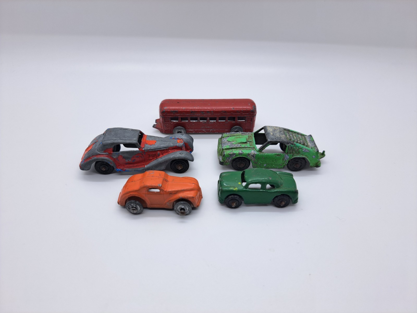 Barclay & Tootsie Die Cast Toy Car Lot Of 5  Mercede Jaguar Bus Orange Green Red