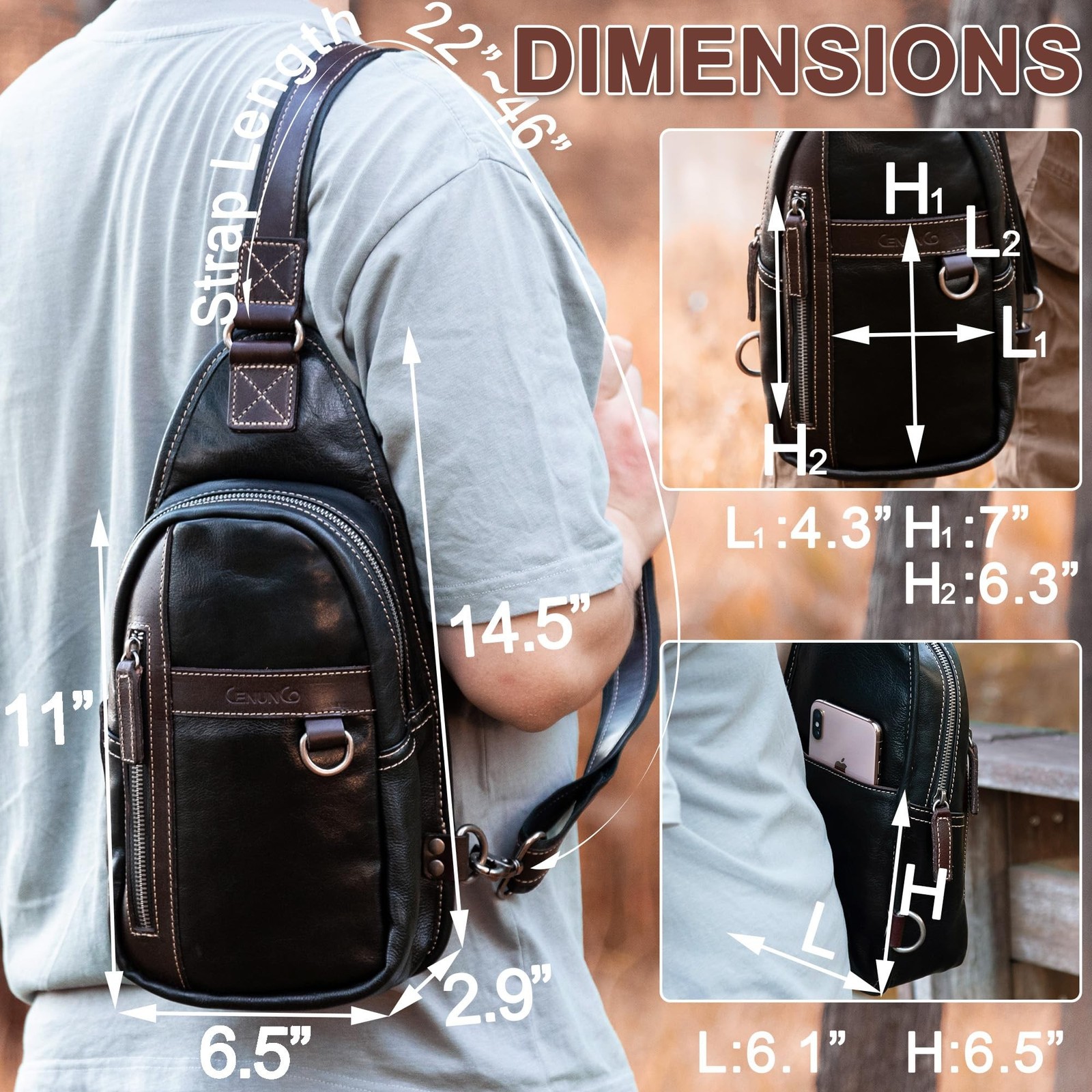 Geniune Leather Sling Bag for Men Women Crossbody Shoulder Bag Sling Backpack...