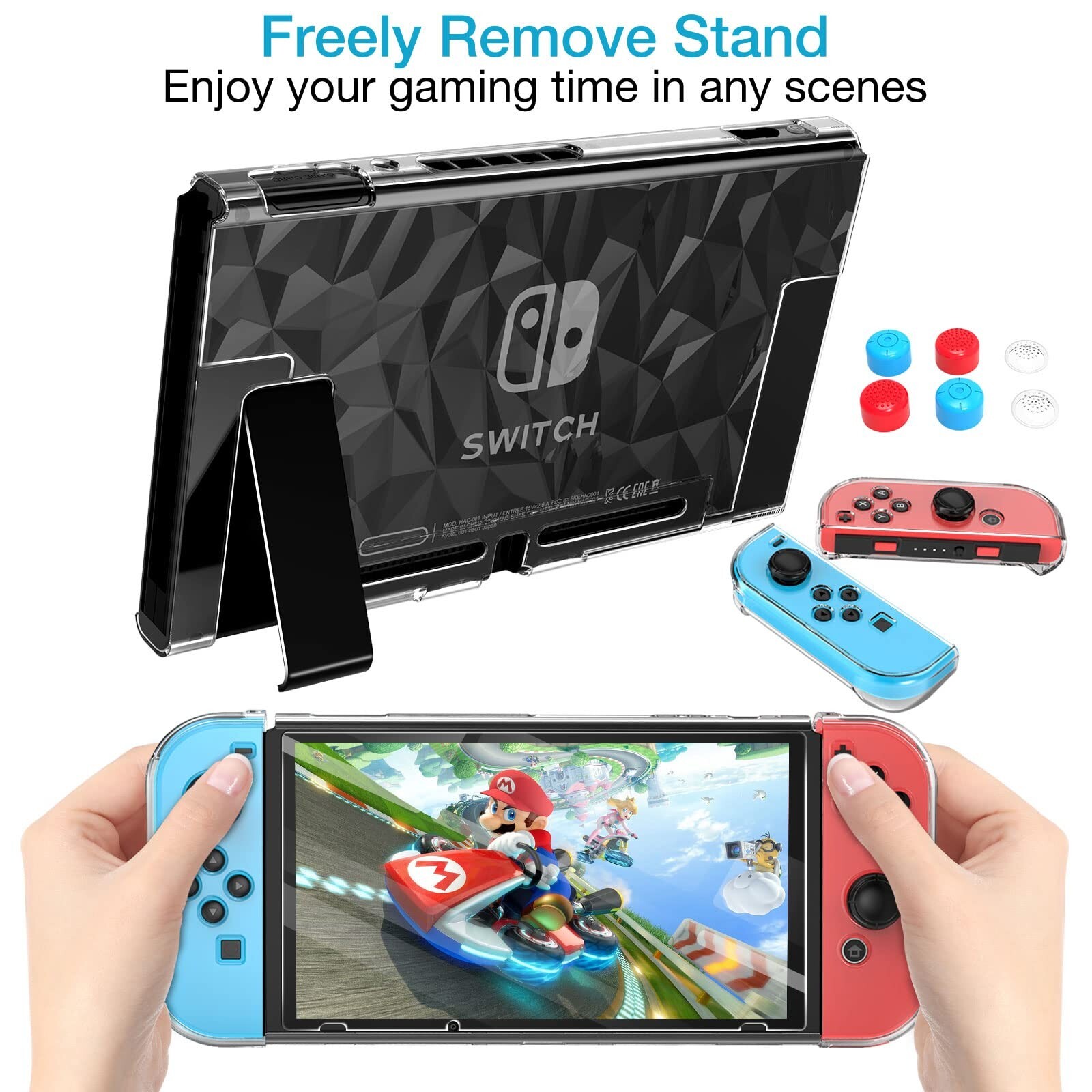 Case Compatible with Nintendo Switch with Screen Protector and6 thumb grip case