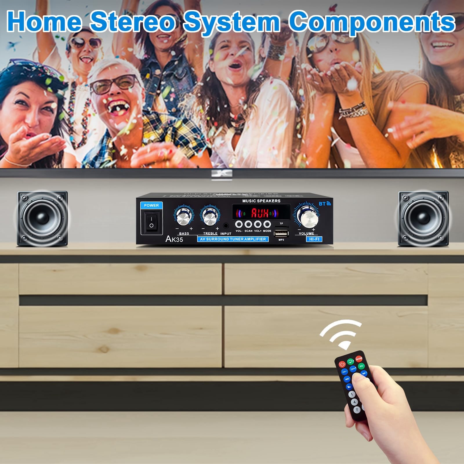 AK35 200W Stereo Audio Amplifier Bluetooth 5.0, 2.0 Channel Mini Amplifier St...