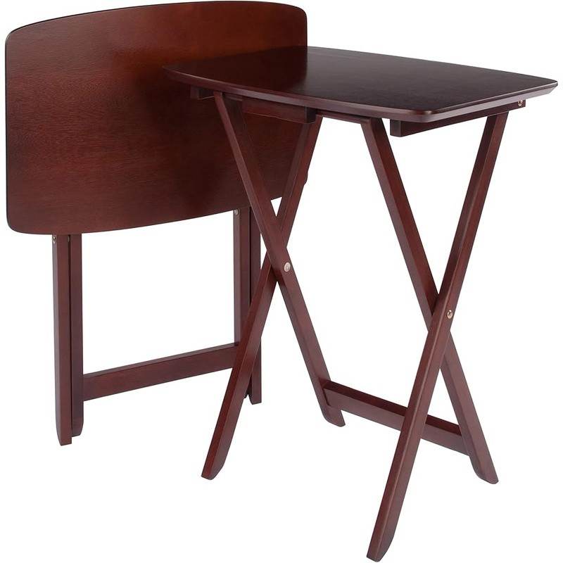 2-Piece Folding Rectangular Table Set Easy Storage Wooden Tables Home Use