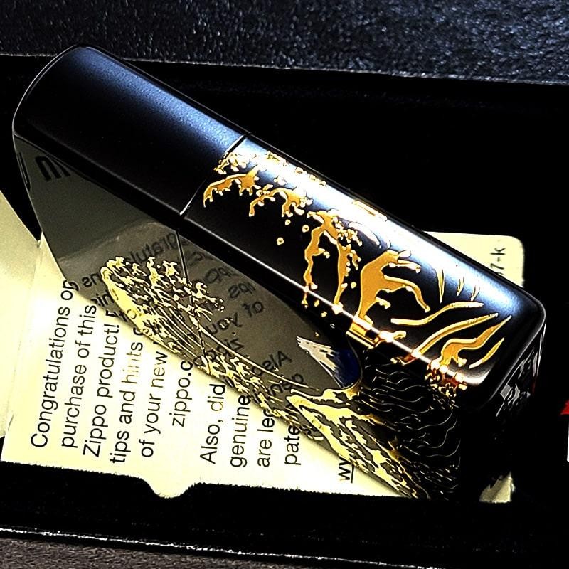 Fuji Etching Engraving 2-sided Continuous Processing Black Zippo Oil Lighter MIB