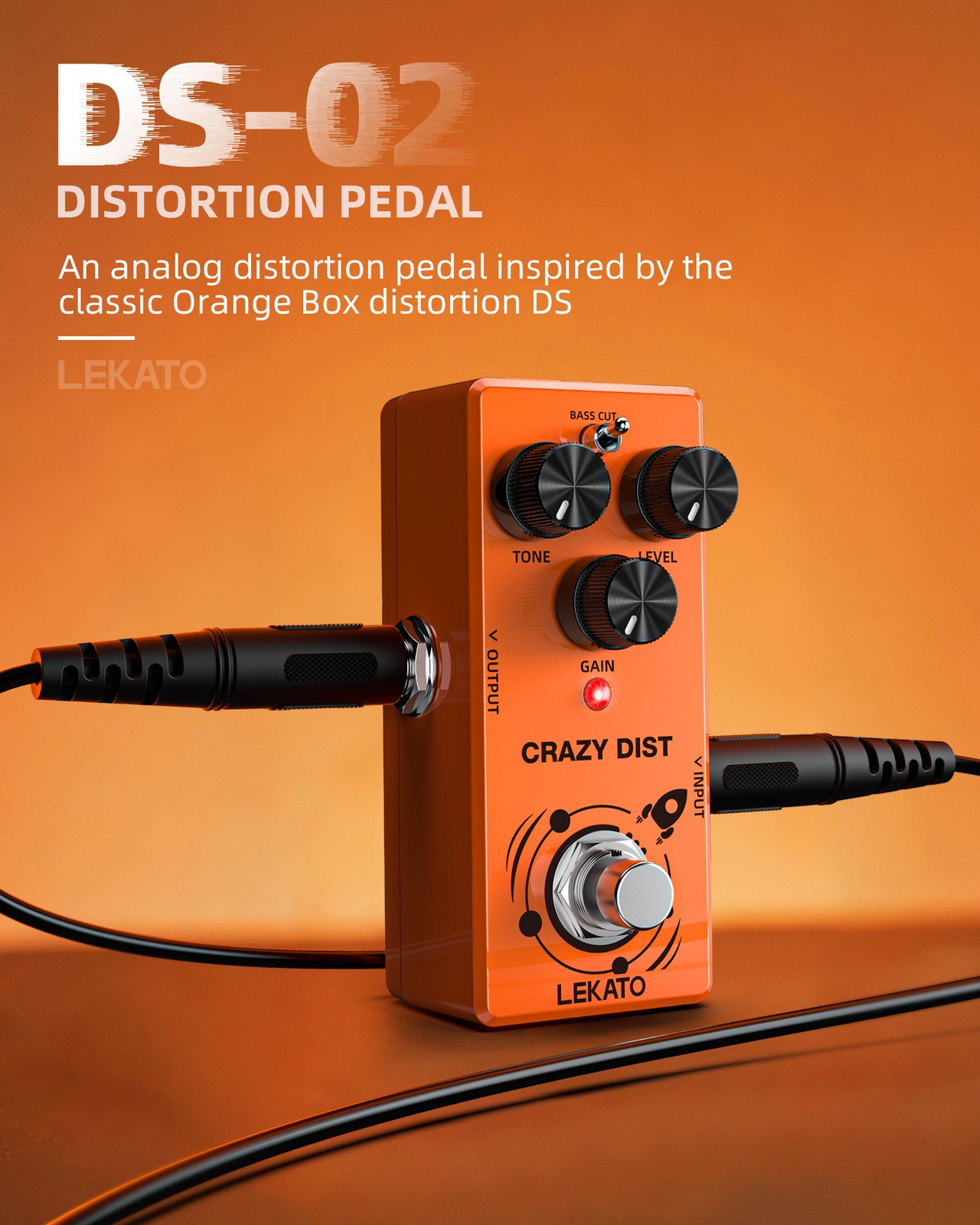 LEKATO DS-02 Mini Distortion Guitar Effect Pedal Bass Cut Dist Mode True Bypass