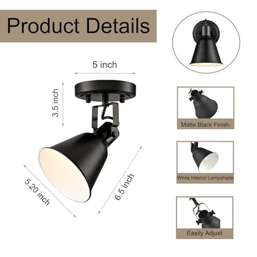 EUL Adjustable Industrial Ceiling Spot Light with Adjustable 1-Light Black