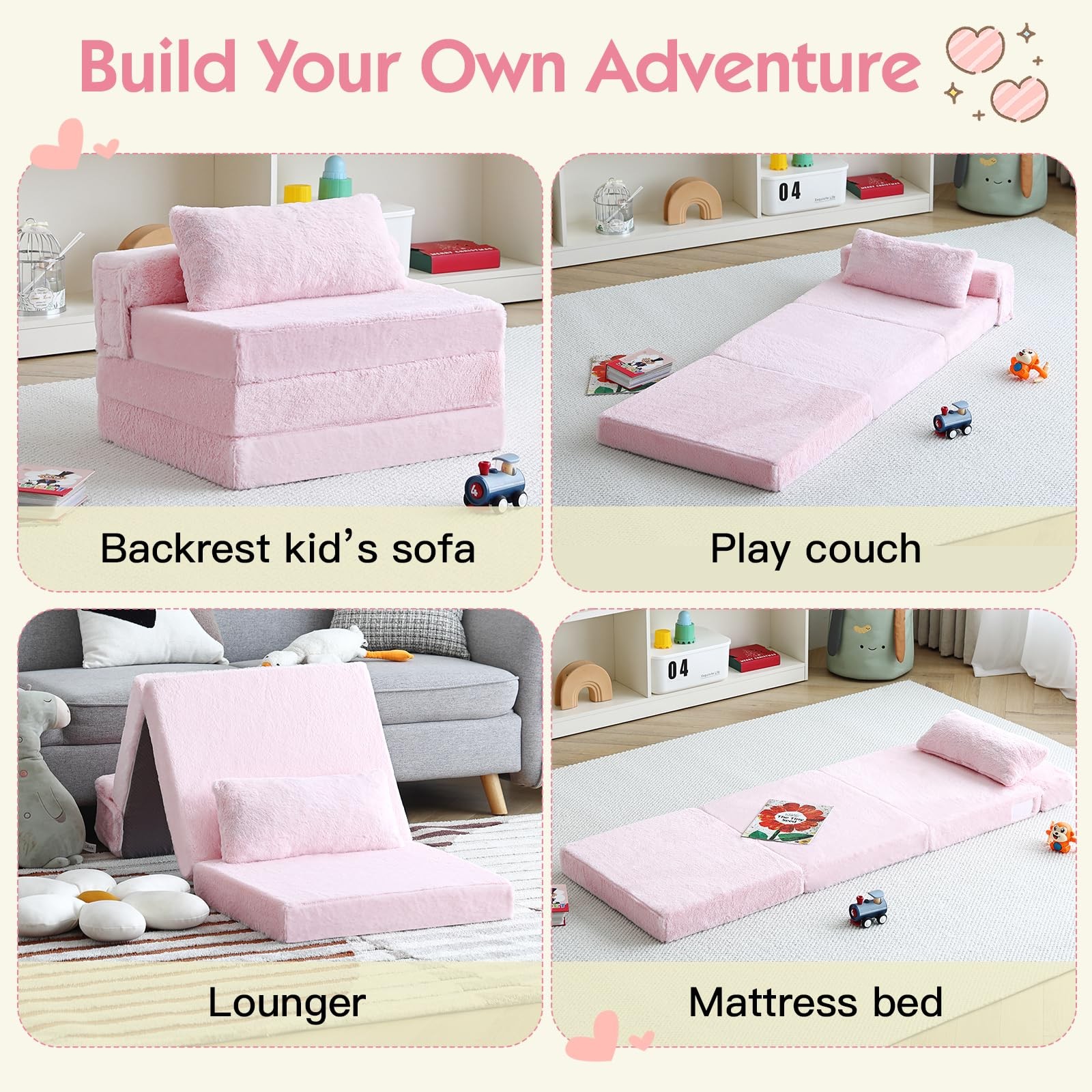 Foldable Floor Mattress with Pillow for , Washable Tri Folding Floor Nap Mat ...