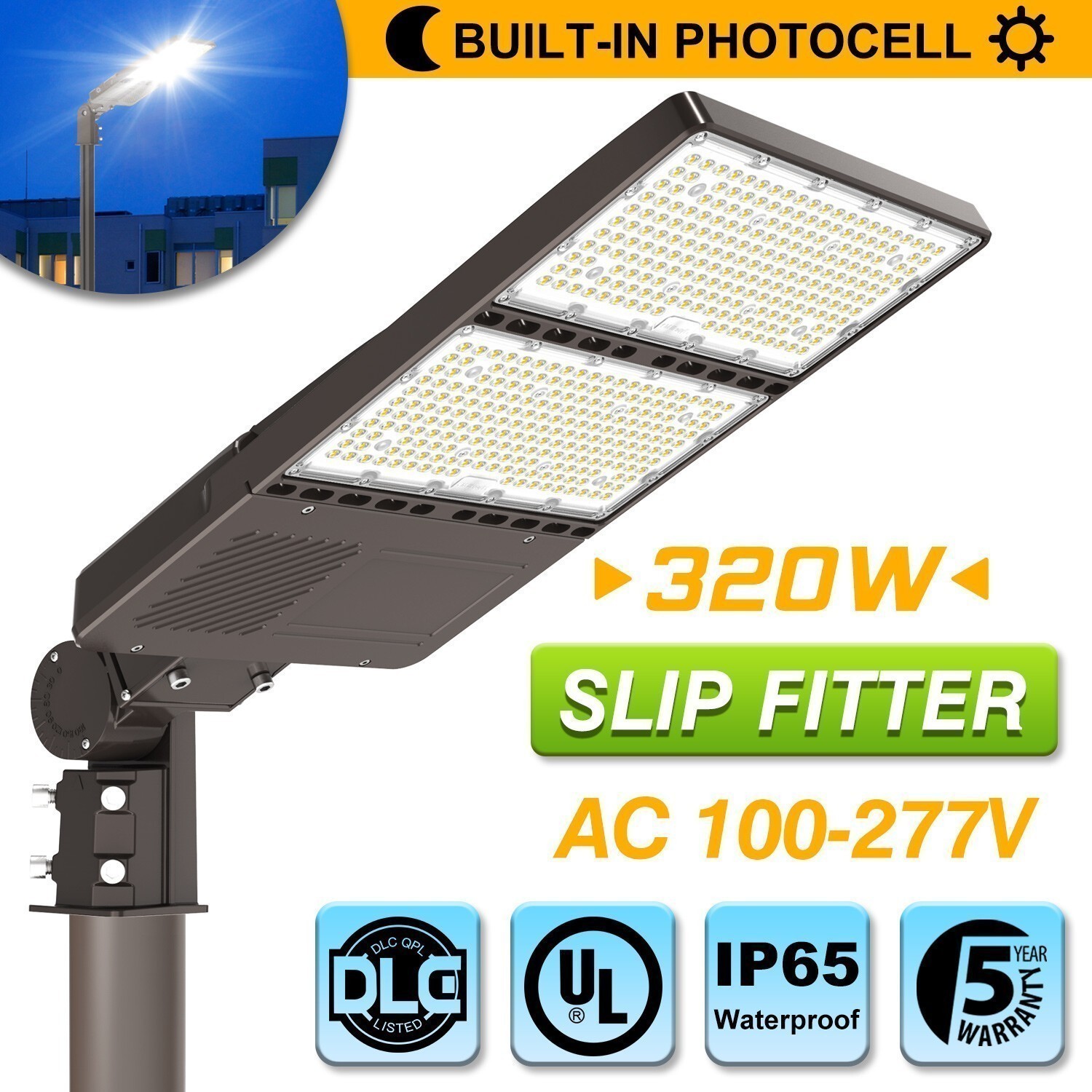 320W LED Parking Lot Light Dusk To Dawn Commercial Shoebox Street Pole Fixtures