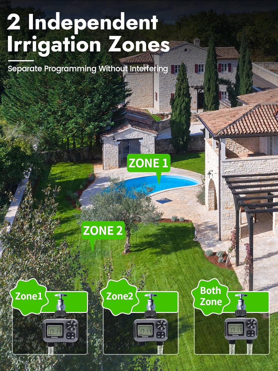 2-Zone Sprinkler Timer, Programmable Garden Hose Timer