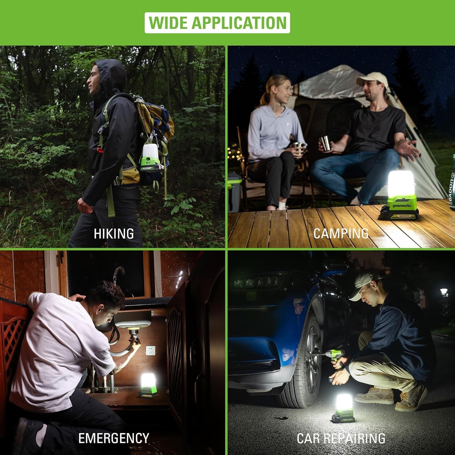 Greenworks 24V Lantern 500 Lumens Camping Light with 2Ah Battery and 2A Charger