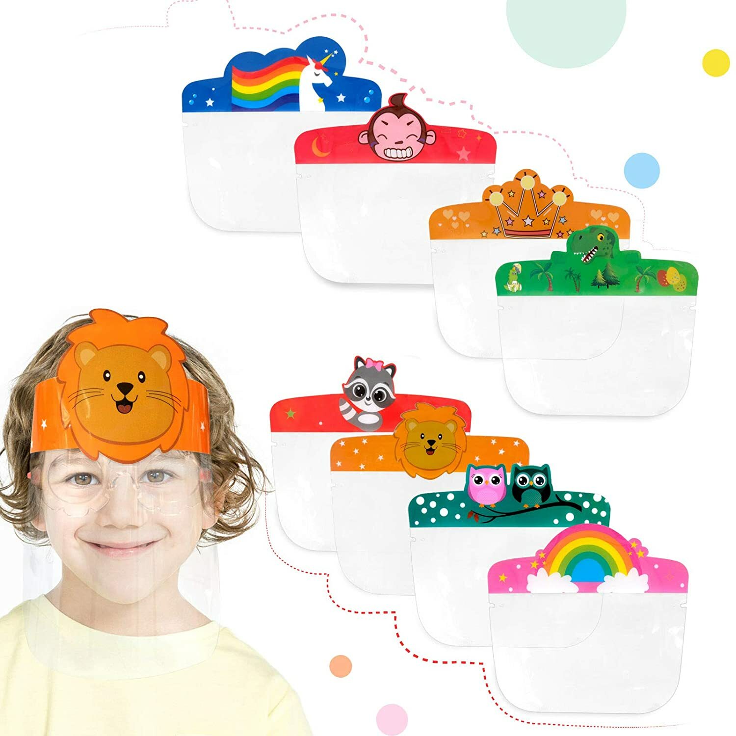 20 Kids Face Shield+Glasses Visor Protection Face Cover Unisex Fun Anti Fog PET