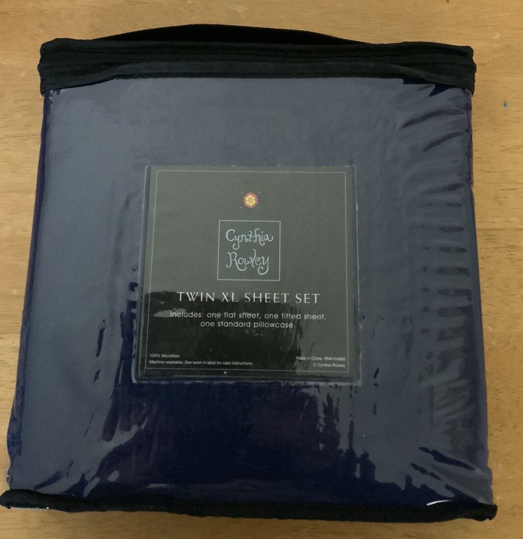 New Cynthia Rowley Twin XL Microfiber Sheet Set Midnight Navy Blue