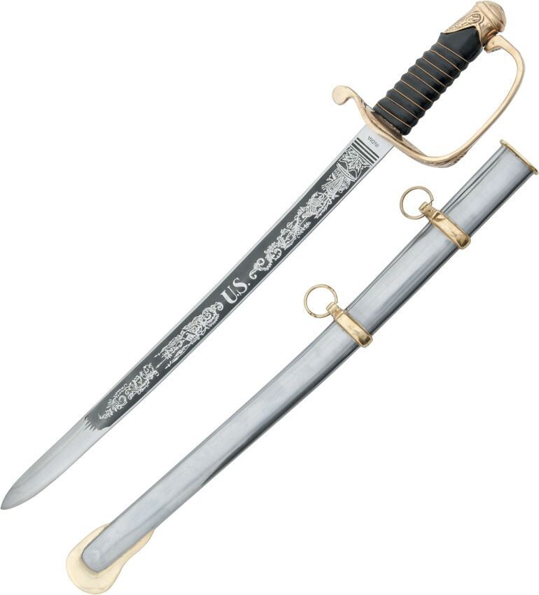 US Cavalry Sword 16.25" UNSHARPENED Carbon Steel Blade Imitation Leather w/Brass