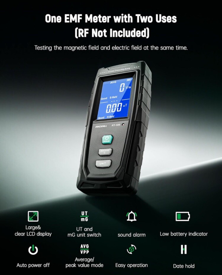 ERICKHILL Digital Electromagnetic Radiation Detector EMF Meter LCD Display-RT100