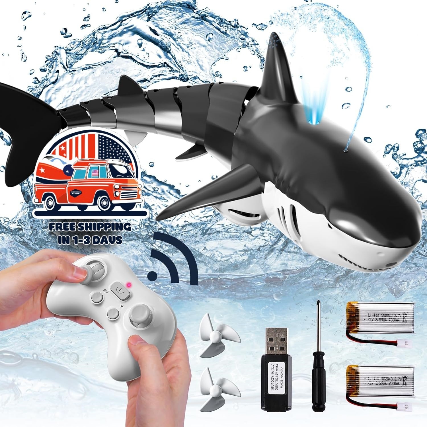 Tiburones eléctricos RC con función de luz y rociado de agua para niños US NUEVO