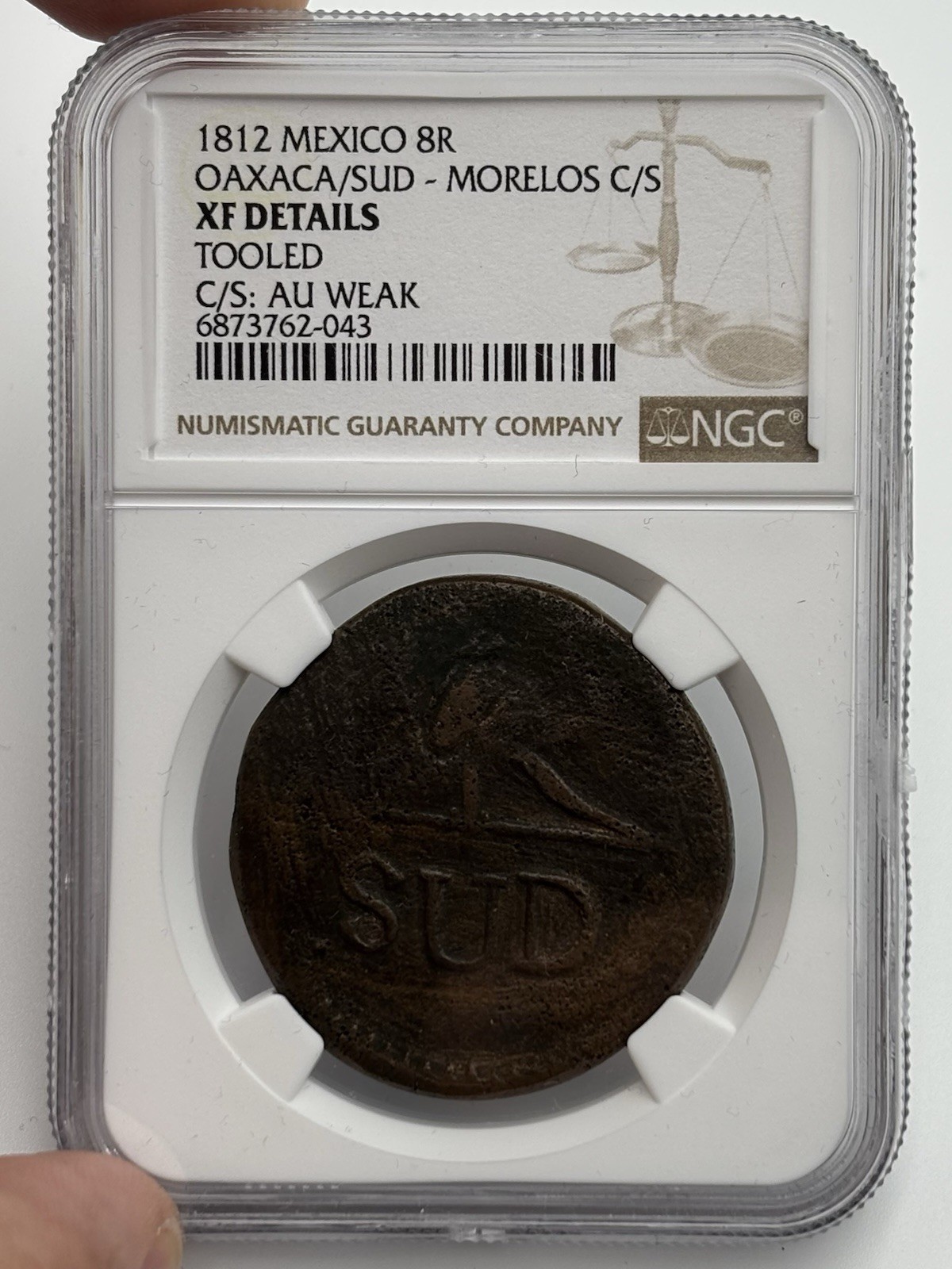 1812 Mexico 8 Reales Oaxaca SUD Morelos Counterstamp XF Details Tooled Rare
