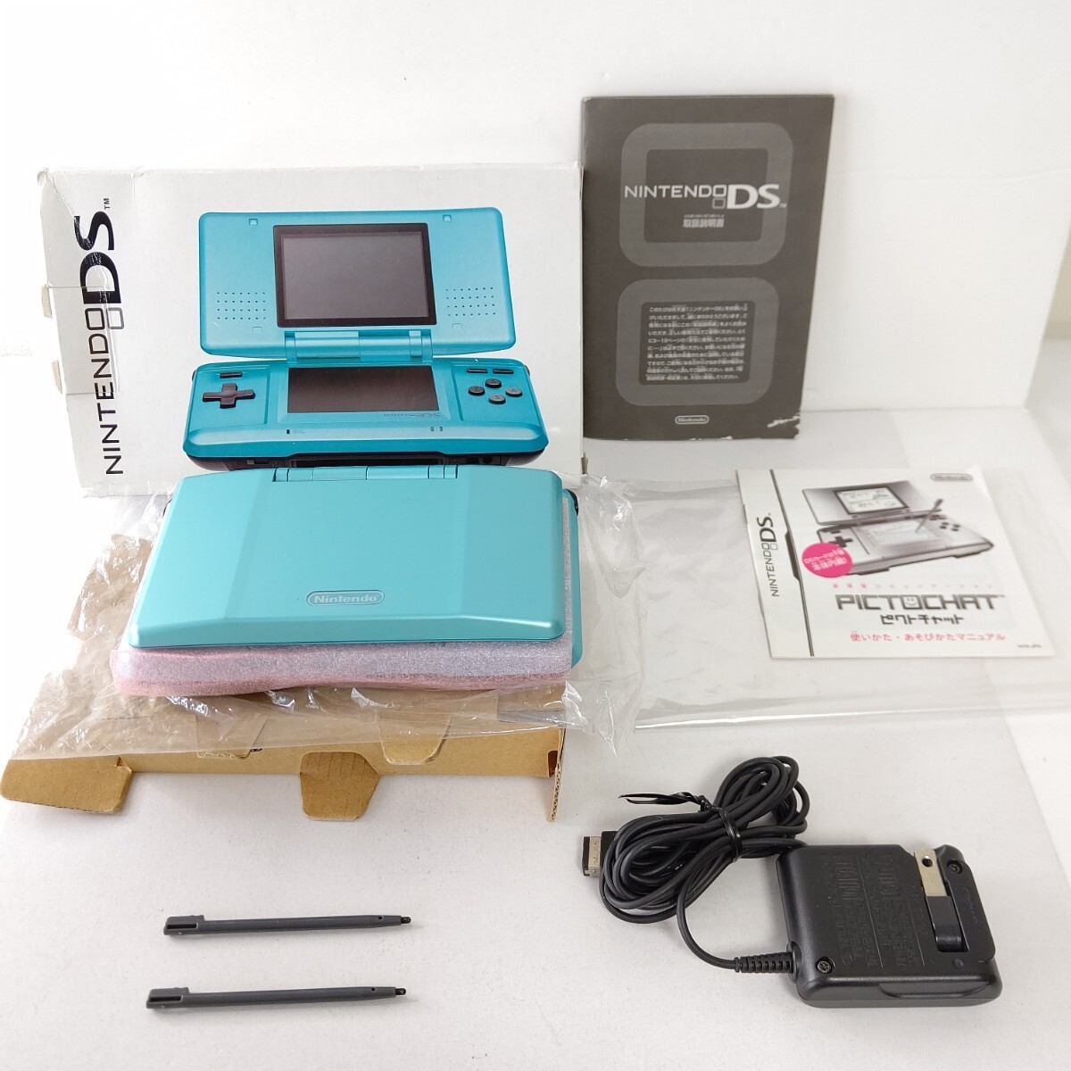 Nintendo NTR-001 Turquoise Blue DS Complete Set Mint JAPAN