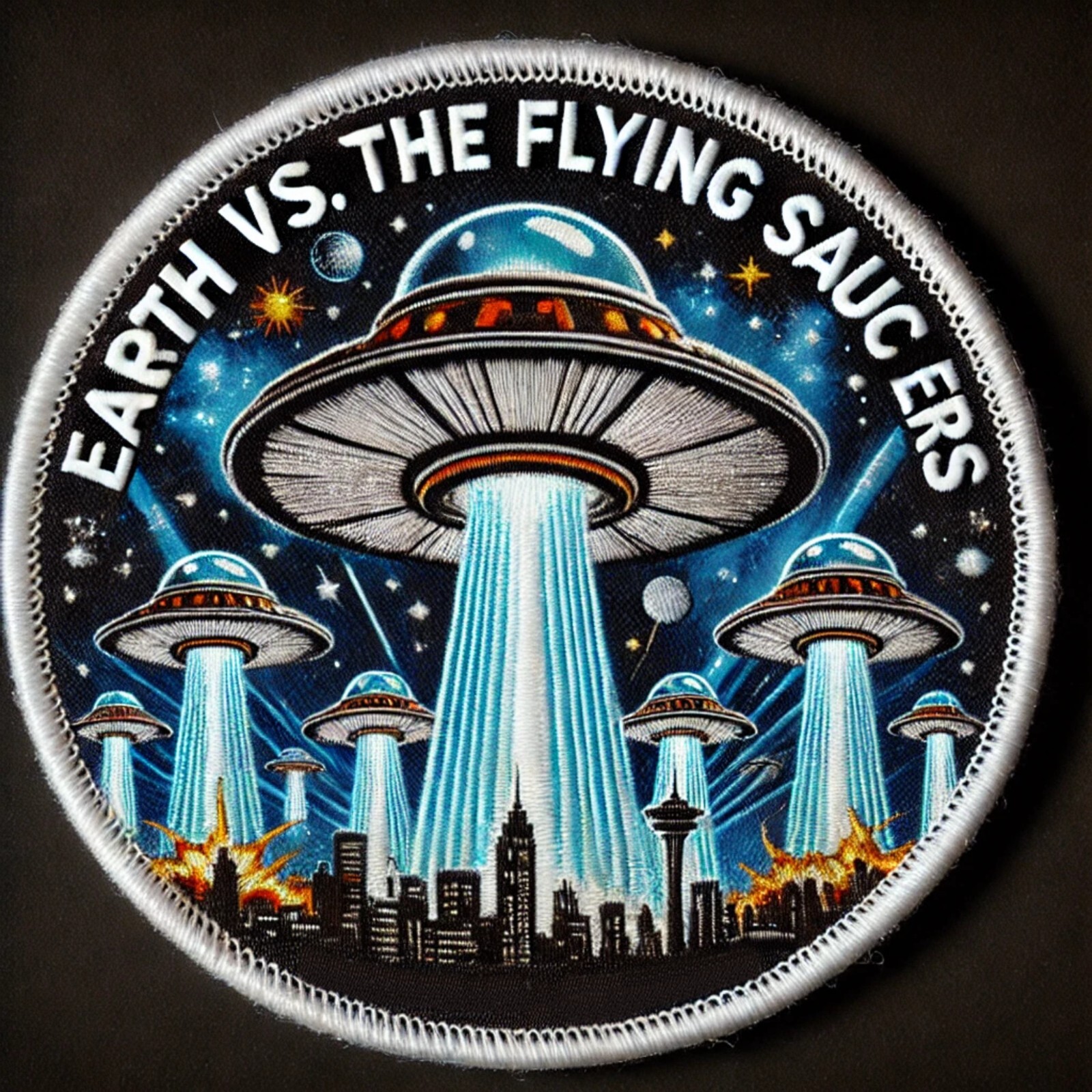 1950s Retro Sci-Fi Alien Patch - UFO Flying Saucer Iron-On Applique, B-Movies