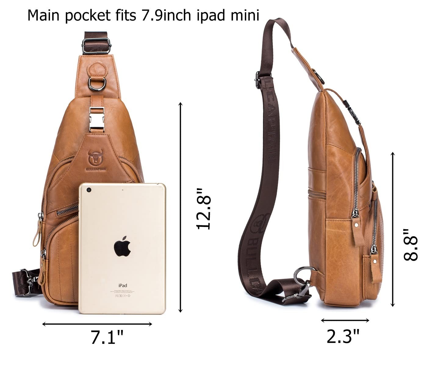 Men Sling Chest Bag Genuine Leather Casual Multipurpose Crossbody Shoulder Ba...