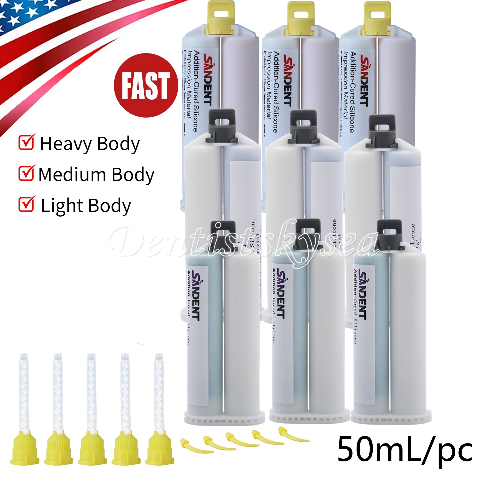 Dental Impression Material Fast Set Heavy/Light/Medium Body 50ML*3 Cartridges