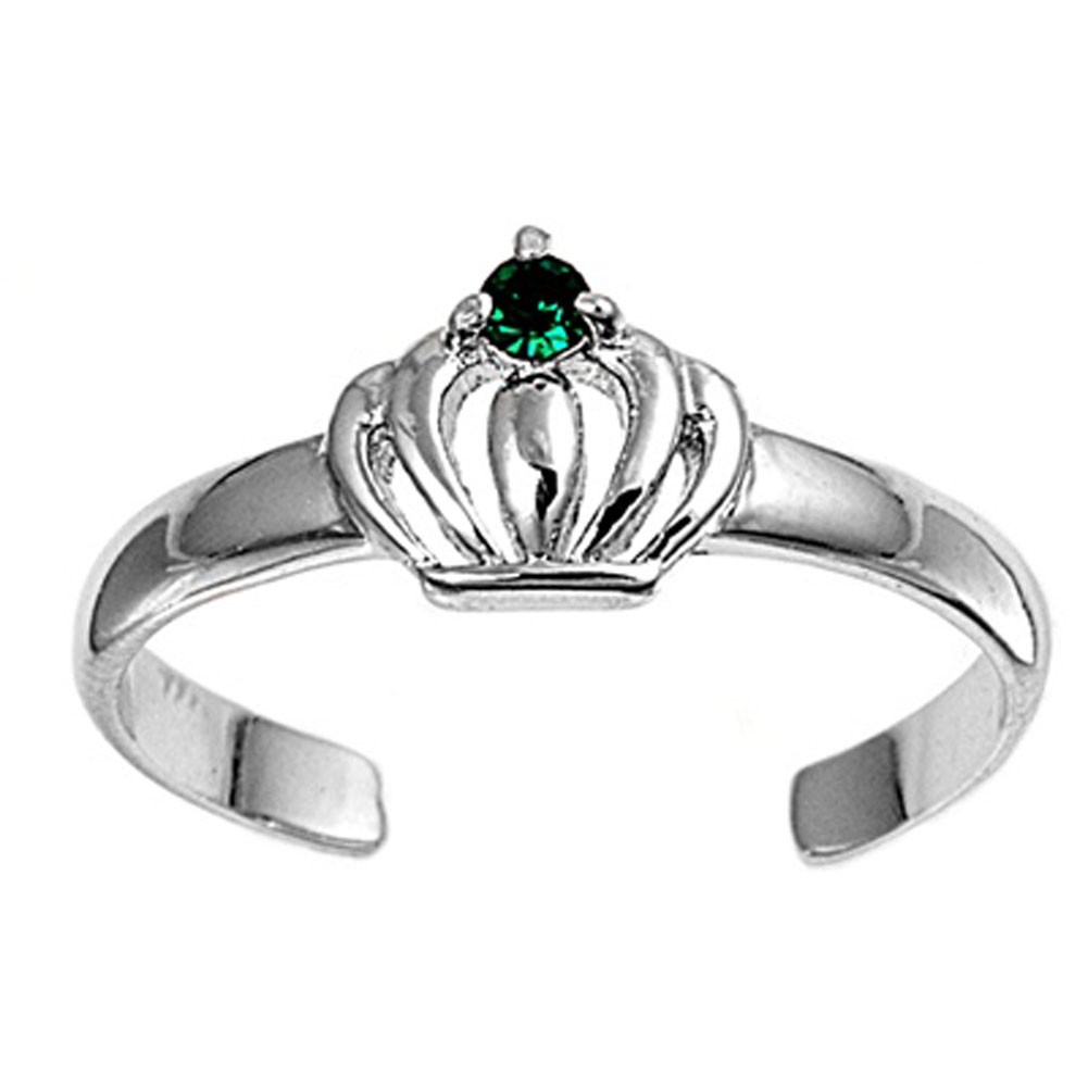 Crown Simulated Green .925 Sterling Silver Toe Ring