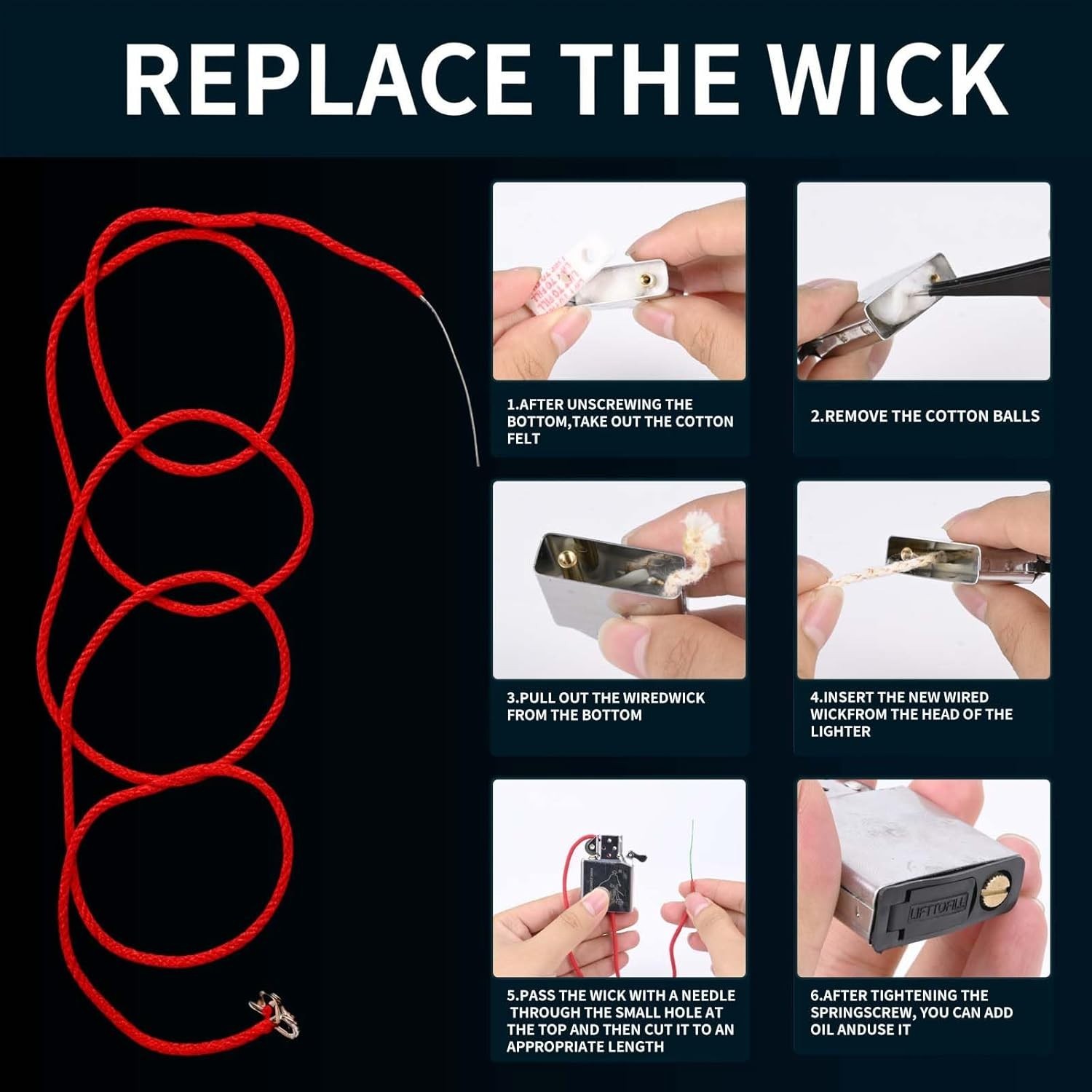 Lighter Flints and Wick Set, Lighter Repair Kit (100 Pcs Flints, Lighter Gasket,