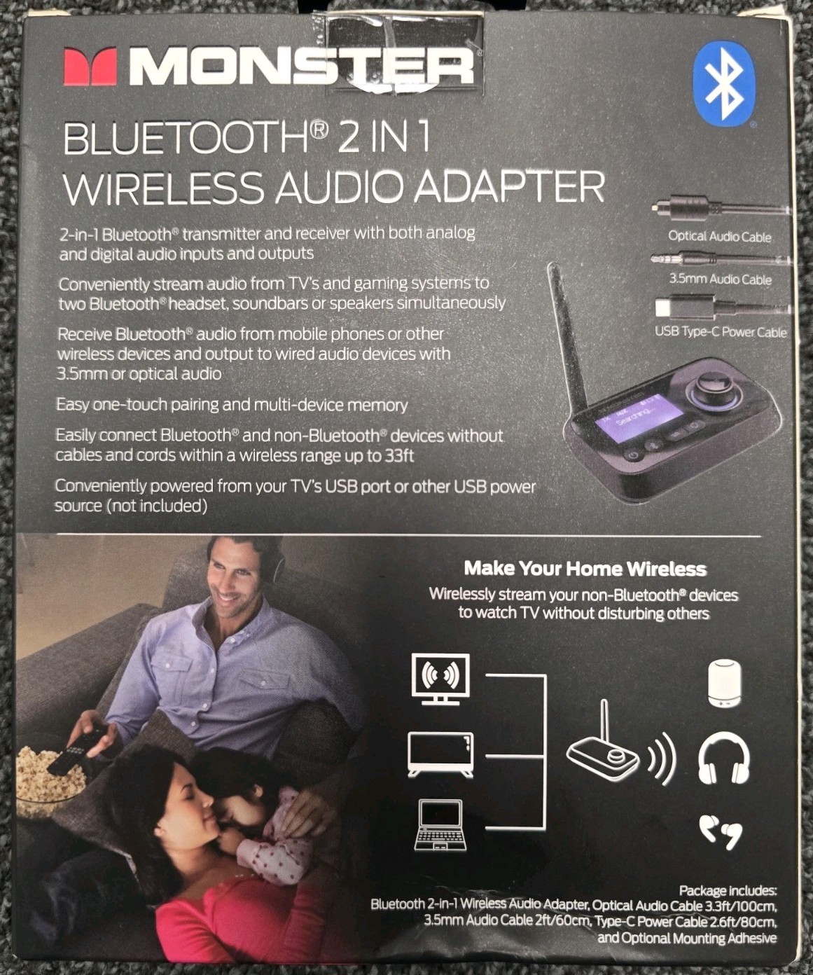 Monster Bluetooth Transmitter & Receiver, 2-in-1 Bluetooth Audio Adapter, Stream